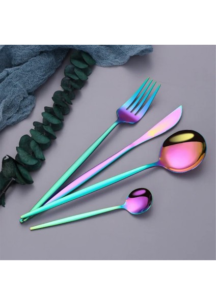 Salata Çatalı 18.6cm Ayna Gökkuşağı Paslanmaz Çelik Çatal Seti Tatlı Çatalı Kaşık Bıçak Gümüş Seti Sofra Çelik Çubuk Komple Yemek Takımı (Yurt Dışından) fiyatları