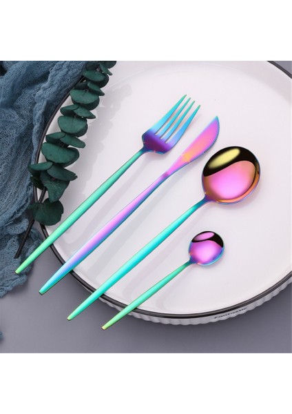 Salata Çatalı 18.6cm Ayna Gökkuşağı Paslanmaz Çelik Çatal Seti Tatlı Çatalı Kaşık Bıçak Gümüş Seti Sofra Çelik Çubuk Komple Yemek Takımı (Yurt Dışından) fırsatları