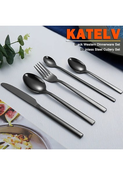 6 Adet Gümüş Set Batı Sofra Siyah Yemek Takımı Seti 6 Parça Çatal Bıçak Kaşık Seti Paslanmaz Çelik Bıçak Çatal Icetea Kaşık Parti Klasik Gümüş Set (Yurt Dışından)