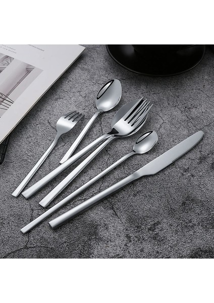 6 Adet Gümüş Set Batı Sofra Siyah Yemek Takımı Seti 6 Parça Çatal Bıçak Kaşık Seti Paslanmaz Çelik Bıçak Çatal Icetea Kaşık Parti Klasik Gümüş Set (Yurt Dışından)