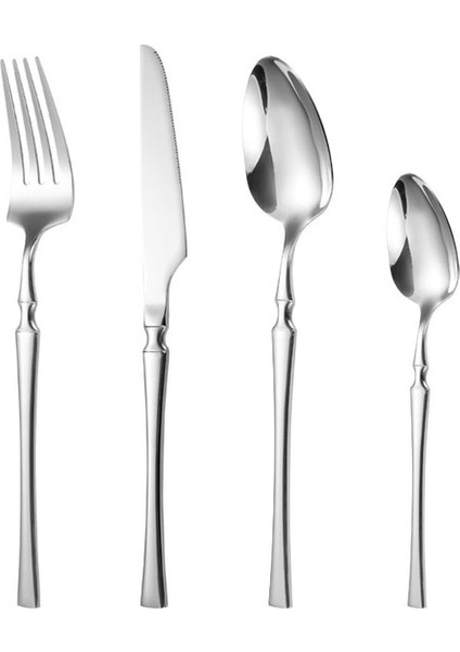 Gümüş 4 Parçalı Set 4 Adet Sofra Seti Paslanmaz Çelik Yemek Bıçak Çatal Kaşık Altın Akşam Yemeği Sofra Takımı Mutfak Batı Çatal Bıçak Kaşık Seti Düğün Hediye Kutusu (Yurt Dışından)