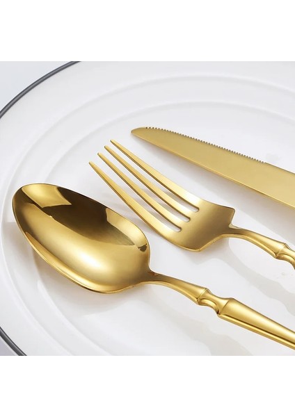 Gümüş 4 Parçalı Set 4 Adet Sofra Seti Paslanmaz Çelik Yemek Bıçak Çatal Kaşık Altın Akşam Yemeği Sofra Takımı Mutfak Batı Çatal Bıçak Kaşık Seti Düğün Hediye Kutusu (Yurt Dışından)