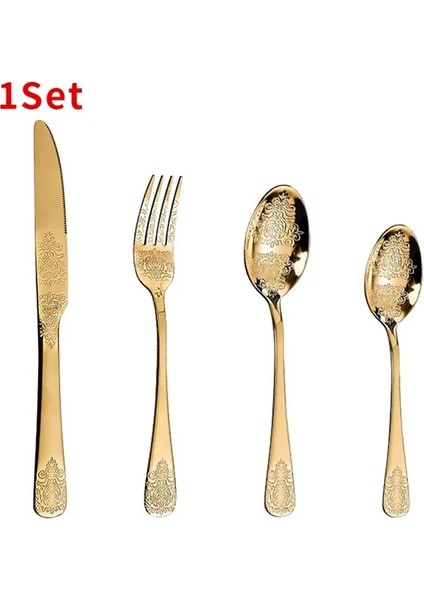 Altın 1 Takım Altın Lüks Çatal Bıçak Takımları Çatal Kaşık Bıçak Gümüş Seti Vintage Oyma Sofra Seti Avrupa Yemek Takımı Ev Mutfak Için (Yurt Dışından)