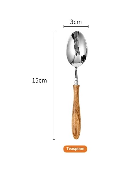 Çay Kaşığı High-End Ahşap Saplı Sofra Seti, 304 Paslanmaz Çelik Metal Kafa, Kolay Temizlenebilir, Biftek Çatal Bıçak Takımı (Yurt Dışından)