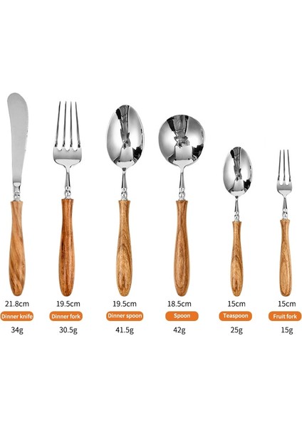Çay Kaşığı High-End Ahşap Saplı Sofra Seti, 304 Paslanmaz Çelik Metal Kafa, Kolay Temizlenebilir, Biftek Çatal Bıçak Takımı (Yurt Dışından)