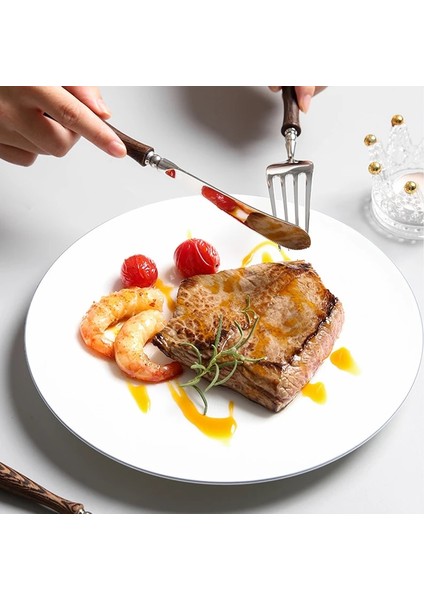 Çay Kaşığı High-End Ahşap Saplı Sofra Seti, 304 Paslanmaz Çelik Metal Kafa, Kolay Temizlenebilir, Biftek Çatal Bıçak Takımı (Yurt Dışından)