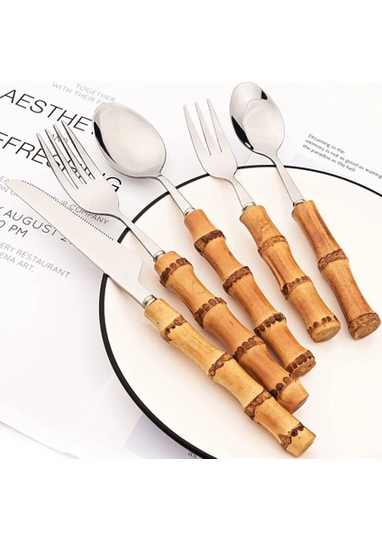4 Adet Çay Kaşığı Drmfiy 4/20 Adet Doğal Bambu Saplı Gümüş Yemek Takımı Seti Paslanmaz Çelik Çatal Seti Mutfak Bıçağı Çatal Kaşık Sofra Seti (Yurt Dışından) modelleri