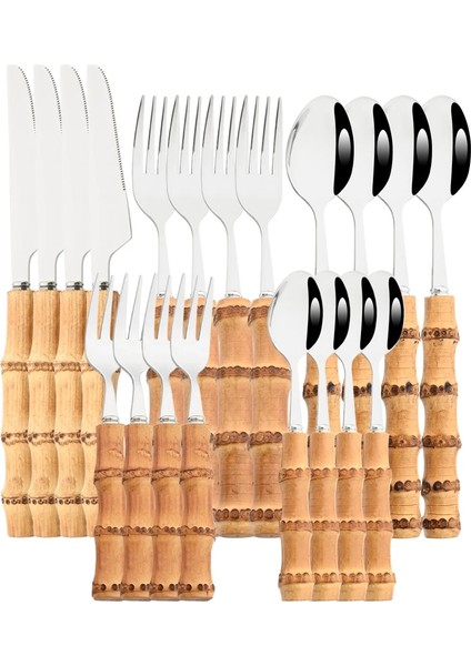 4 Adet Çay Kaşığı Drmfiy 4/20 Adet Doğal Bambu Saplı Gümüş Yemek Takımı Seti Paslanmaz Çelik Çatal Seti Mutfak Bıçağı Çatal Kaşık Sofra Seti (Yurt Dışından) indirimleri