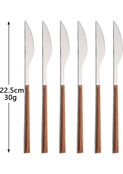 6 Adet Yemek Bıçağı 6/30 Adet Paslanmaz Çelik Taklit Ahşap Mermer Saplı Çatal Bıçak Kaşık Seti Yemek Takımı Batı Sofra Bıçak Çatal Çay Kaşığı Gümüş (Yurt Dışından)
