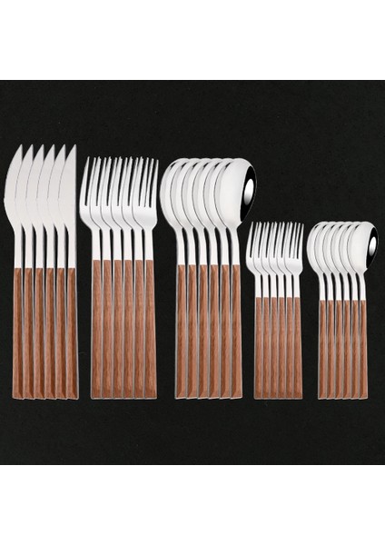 6 Adet Yemek Bıçağı 6/30 Adet Paslanmaz Çelik Taklit Ahşap Mermer Saplı Çatal Bıçak Kaşık Seti Yemek Takımı Batı Sofra Bıçak Çatal Çay Kaşığı Gümüş (Yurt Dışından)