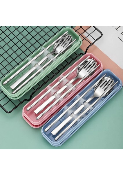 A-3 Pcs-Yeşil Çatal Takım Elbise Saklama Kutusu ile Chopstick Çatal Kaşık Bıçak Seyahat Sofra Seti Kamp Çatal Bıçak Takımı Taşınabilir Paslanmaz Çelik (Yurt Dışından) fiyatları