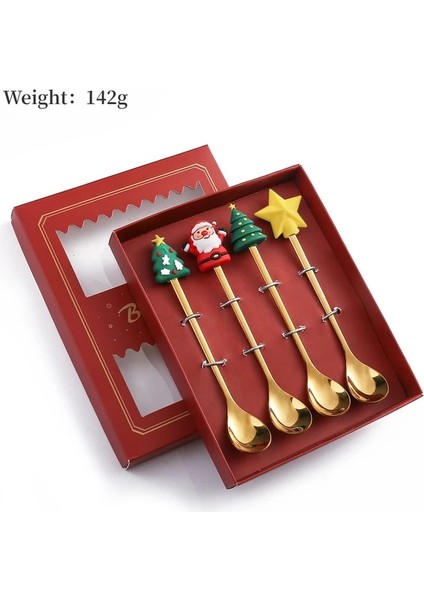 4PCS-GOLD-A01 4pcs / 2pcs Noel Hediyesi Çatal Kaşık Çatal Seti Elk Noel Ağacı Dekorasyon Tatlı Kaşığı Meyve Çatal Kahve Kaşığı Çatal Hediye (Yurt Dışından)