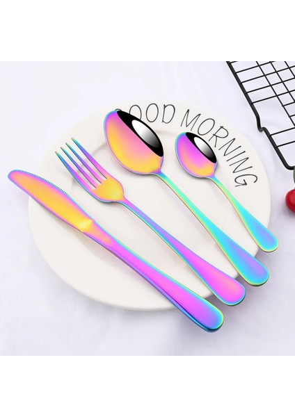 Yeşil BOX1PC24CM Promosyon Yemek Takımı Seti Paslanmaz Çelik Renkli Gökkuşağı Altın Bıçak Çatal Çay Kaşığı Bulaşık Makinesinde Yıkanabilir Gümüş Set Çatal Bıçak Takımı Kutusu (Yurt Dışından)