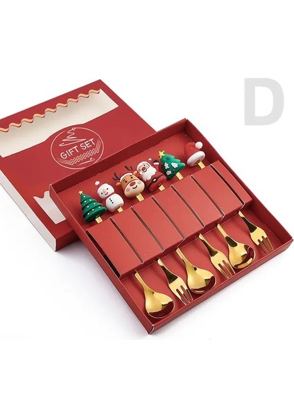 6pcs-Gold-C3 6/4/2pcs Noel Hediyesi Glod Kaşık Çatal Seti Elk Noel Ağacı Dekorasyon Tatlı Kepçe Meyve Çatalı Kahve Kaşığı Çatal Bıçak Kaşık Seti (Yurt Dışından)
