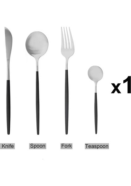 4 Adet Siyah Gümüş Jankng Siyah Sofra Paslanmaz Çelik Çatal Bıçak Kaşık Seti Çatal Bıçaklar Kaşık Mutfak Yemeği Seti Çatal Kaşık Bıçak Altın Yemek Takımı Seti (Yurt Dışından)