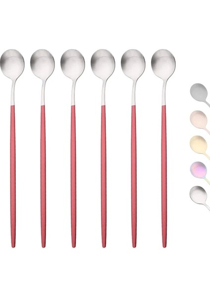 Kırmızı Gümüş 6 Adet Altın Kahve Çay Karıştırma Kaşığı Uzun Saplı Dondurma Tatlı Kaşığı Çevre Dostu Paslanmaz Çelik Sofra Mutfak Malzemeleri (Yurt Dışından)