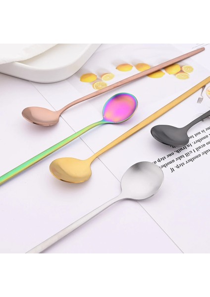 Kırmızı Gümüş 6 Adet Altın Kahve Çay Karıştırma Kaşığı Uzun Saplı Dondurma Tatlı Kaşığı Çevre Dostu Paslanmaz Çelik Sofra Mutfak Malzemeleri (Yurt Dışından) modelleri