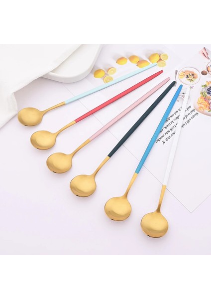 Kırmızı Gümüş 6 Adet Altın Kahve Çay Karıştırma Kaşığı Uzun Saplı Dondurma Tatlı Kaşığı Çevre Dostu Paslanmaz Çelik Sofra Mutfak Malzemeleri (Yurt Dışından) fırsatları
