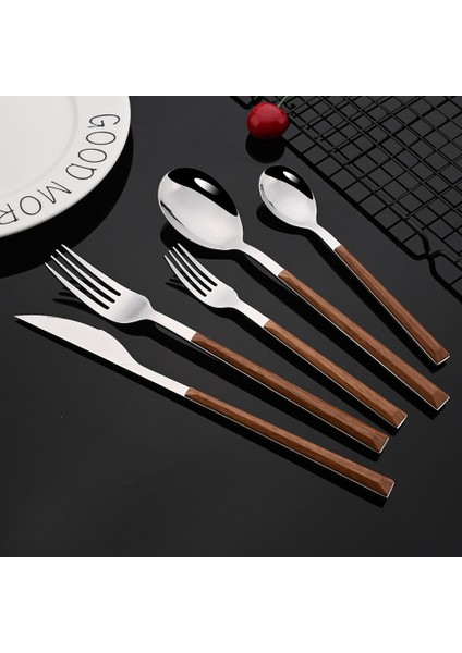 6 Adet Yemek Bıçağı 6/30 Adet Paslanmaz Çelik Taklit Ahşap Mermer Saplı Çatal Bıçak Kaşık Seti Yemek Takımı Batı Sofra Bıçak Çatal Çay Kaşığı Gümüş (Yurt Dışından)