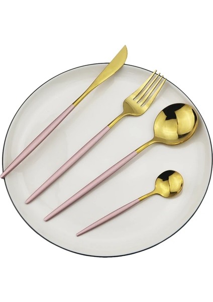 4 Adet Pembe Altın 1/4 Adet Çatal Bıçak Takımı Mavi Yemek Takımı Seti 18/10 Paslanmaz Çelik Yemek Takımı Çatal Bıçak Kaşık Lüks Sofra Seti Mutfak Gümüş (Yurt Dışından)