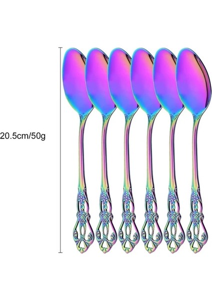 6 Adet Yemek Kaşığı Vintage Kraliyet Gökkuşağı 6/24 Adet Yemek Takımı Paslanmaz Çelik Set Kaşık Çatal Bıçak Dondurma Kaşığı Gümüş Düğün Sofra Hediye (Yurt Dışından)