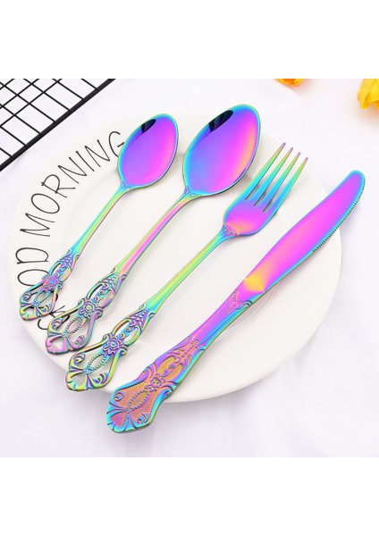 6 Adet Yemek Kaşığı Vintage Kraliyet Gökkuşağı 6/24 Adet Yemek Takımı Paslanmaz Çelik Set Kaşık Çatal Bıçak Dondurma Kaşığı Gümüş Düğün Sofra Hediye (Yurt Dışından) indirimleri