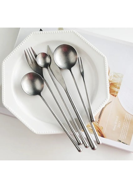 Set B Retro 304 Paslanmaz Çelik Çatal Bıçak Kaşık Seti Batı Yemek Bıçağı Çatal Kaşık Seti Vintage Özel Çatal Meyve Çatalı Kahve Çay Kaşığı (Yurt Dışından)