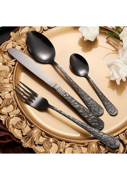 Gökkuşağı 24 Adet Kutu Retro Altın Sofra Seti Lüks Paslanmaz Çelik Kaşık Çatal Biftek Bıçağı High-End Rölyef Komple Çatal Bıçak Takımı 12 Kişi Ev Dekor Için (Yurt Dışından)