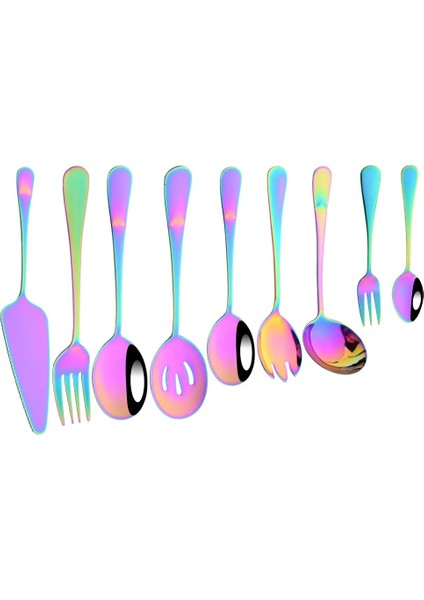 4 Adet Bir Ayna Sofra Çatal Bıçak Kaşık Seti Paslanmaz Çelik Çatal-Kaşık Gökkuşağı Kek Küreği Servis Çatalı Kaşık Kek Çatalı Çay Kaşığı Çorba Kaşığı Seti (Yurt Dışından)