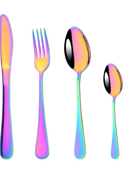 4 Adet Bir Ayna Sofra Çatal Bıçak Kaşık Seti Paslanmaz Çelik Çatal-Kaşık Gökkuşağı Kek Küreği Servis Çatalı Kaşık Kek Çatalı Çay Kaşığı Çorba Kaşığı Seti (Yurt Dışından) fiyatları