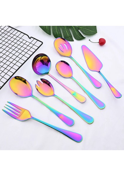 4 Adet Bir Ayna Sofra Çatal Bıçak Kaşık Seti Paslanmaz Çelik Çatal-Kaşık Gökkuşağı Kek Küreği Servis Çatalı Kaşık Kek Çatalı Çay Kaşığı Çorba Kaşığı Seti (Yurt Dışından) modelleri