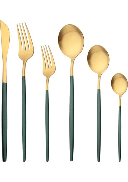 Yeşil Altın 6 Adet Siyah Mat Sofra Takımı Çatal Bıçak Kaşık Seti Paslanmaz Çelik Yemek Takımı Seti Tatlı Çatal Kaşık Gümüş Seti Mutfak Parti Sofra (Yurt Dışından) fiyatları
