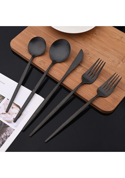 Yeşil Altın 6 Adet Siyah Mat Sofra Takımı Çatal Bıçak Kaşık Seti Paslanmaz Çelik Yemek Takımı Seti Tatlı Çatal Kaşık Gümüş Seti Mutfak Parti Sofra (Yurt Dışından) indirimleri