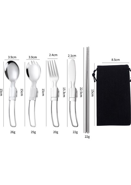4pcs-Set 304 Paslanmaz Çelik Katlanır Kaşık Spork Açık Sofra Açık Kamp Tencere Hafif Katlanmış Sofra Takımı Piknik (Yurt Dışından)