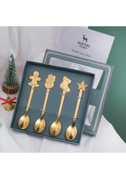 4pcs-Yeşil Kutu 2pcs / 4pcs Noel Hediyesi Dekorasyon Tatlı Kaşıkları Kardan Adam Noel Çorabı Çatal Kaşık Noel Hediye Kutusu Zencefilli Kurabiye Kaşığı (Yurt Dışından)