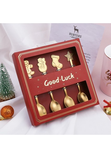 4pcs-Yeşil Kutu 2pcs / 4pcs Noel Hediyesi Dekorasyon Tatlı Kaşıkları Kardan Adam Noel Çorabı Çatal Kaşık Noel Hediye Kutusu Zencefilli Kurabiye Kaşığı (Yurt Dışından) fırsatları