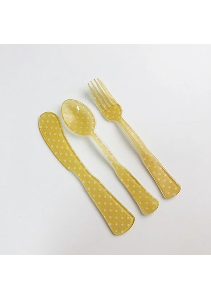 Sarı 1 Takım Fransız Tarzı Retro Ekose Tatlı Kaşığı ve Çatal Plastik Çay Kahve Karıştırma Kaşığı Vintage Içecek Sofra Çiçekler Çay Kaşığı (Yurt Dışından)