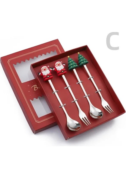 4pcs-Silver-A4 6/4/2pcs Noel Hediyesi Glod Kaşık Çatal Seti Elk Noel Ağacı Dekorasyon Tatlı Kepçe Meyve Çatalı Kahve Kaşığı Çatal Bıçak Kaşık Seti (Yurt Dışından)