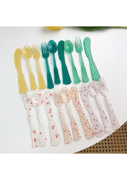 Bej Çiçek 1 Takım Fransız Tarzı Retro Ekose Tatlı Kaşığı ve Çatal Plastik Çay Kahve Karıştırma Kaşığı Vintage Içecek Sofra Çiçekler Çay Kaşığı (Yurt Dışından) fırsatları