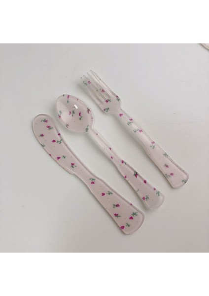 Bej Çiçek 1 Takım Fransız Tarzı Retro Ekose Tatlı Kaşığı ve Çatal Plastik Çay Kahve Karıştırma Kaşığı Vintage Içecek Sofra Çiçekler Çay Kaşığı (Yurt Dışından) indirimleri