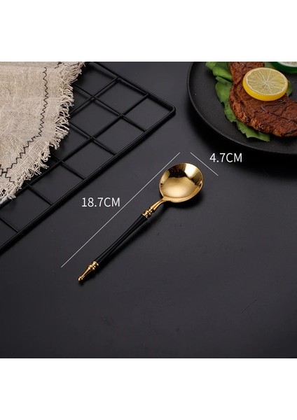 Siyah Yuvarlak Vintage Paslanmaz Çelik Yemek Takımı Seti Batı Kaşık Biftek Bıçağı Çay Kaşığı Tatlı Çatal Çatal Bıçak Takımları Sofra Takımı Mutfak Eşyaları (Yurt Dışından)