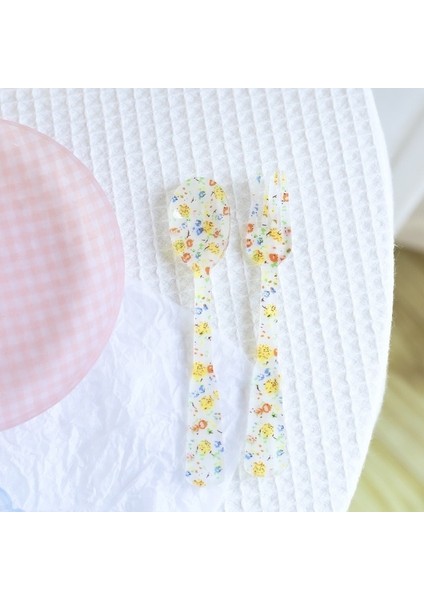 Sarı Flora Kore Japon Ins Plastik Çatal Kaşık Şerit Kafes Kırık Akrilik Çatal Kaşık Simülasyon Sofra Plastik Fotoğraf Prop (Yurt Dışından)