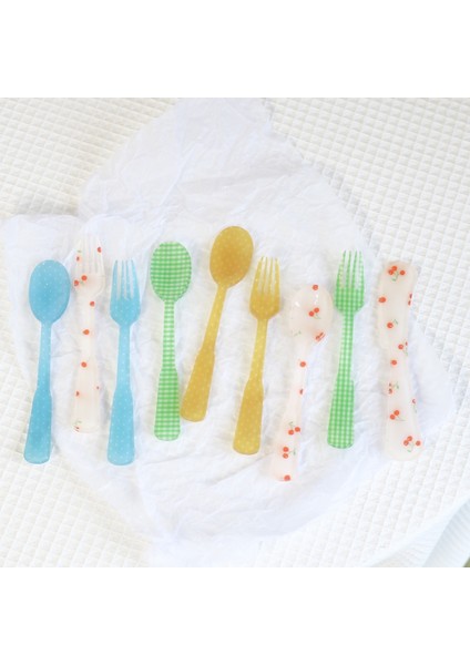 Sarı Flora Kore Japon Ins Plastik Çatal Kaşık Şerit Kafes Kırık Akrilik Çatal Kaşık Simülasyon Sofra Plastik Fotoğraf Prop (Yurt Dışından) modelleri