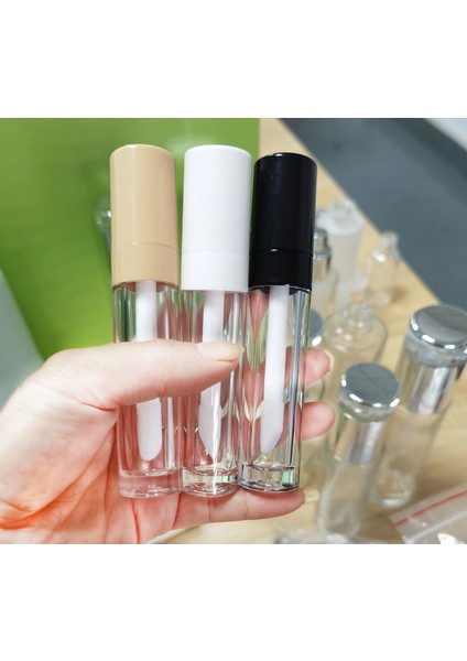 Siyah Yeni Sıcak Satış 8 ml Kalın Duvar Şeffaf Lipgloss Tüp Büyük Fırça Beyaz Siyah Kapaklı Kozmetik Dudak Parlatıcısı Ambalaj Kabı (Yurt Dışından)