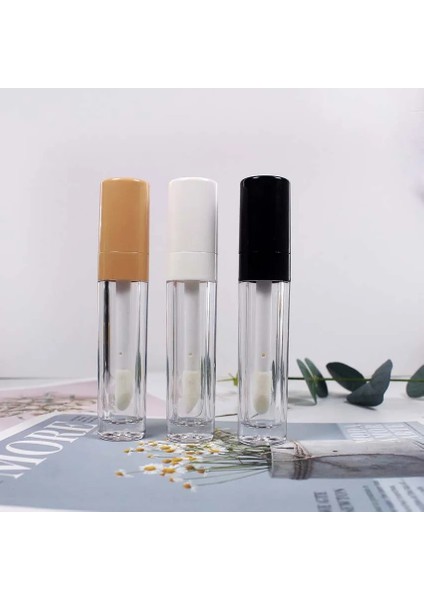 Beyaz Yeni Sıcak Satış 8 ml Kalın Duvar Şeffaf Lipgloss Tüp Büyük Fırça Beyaz Siyah Kapaklı Kozmetik Dudak Parlatıcısı Ambalaj Kabı (Yurt Dışından)