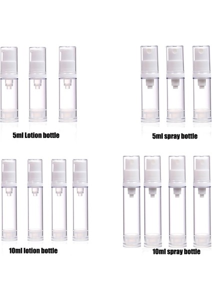 4 Adet 10ML Kutu Yok Sprey Losyon Karışımı 5ml 10ML 3/4 Adet Seyahat Alt Şişeleme Seti Olarak Vakum Sprey Losyon Kozmetik Boş Doldurulabilir Şişe Uçakta Taşınabilir (Yurt Dışından)