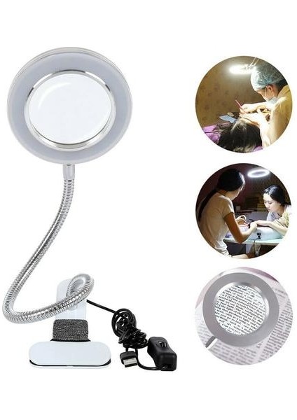 8x Büyüteç Cam Göz Bakımı LED Okuma Masa Lambası Klipsli (Yurt Dışından)