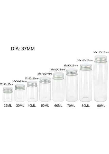 80ML 6 Adet Çap 37MM Şeffaf Boş Cam Şişeler 25ML 30ML 40ML 50ML 60ML 70ML 80ML 90ML Gümüş Alüminyum Kapaklı Doldurulabilir Şişeler (Yurt Dışından)