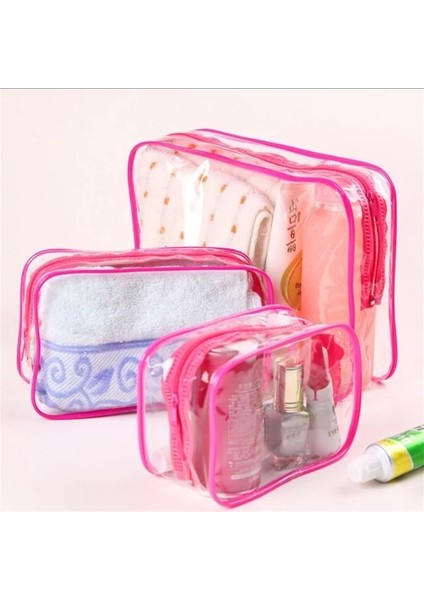 3 Adet Gül Kırmızı 3 Adet Şeffaf Kozmetik Çantası Pvc Kadın Fermuarlı Şeffaf Makyaj Güzellik Çantası Seyahat Makyaj Organizatör Depolama Banyo Tuvalet Yıkama Torbaları (Yurt Dışından)