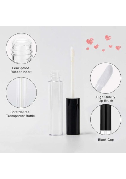 Siyah 2.5 ml Abs 10 Adet 2.5 Ml/5 Ml/10 ml Plastik Dudak Parlatıcı Tüp Konteynerleri Iki Huni ile Boş Kozmetik Konteyner Aracı Kızlar Için Dıy Dudak Örnekleri (Yurt Dışından)